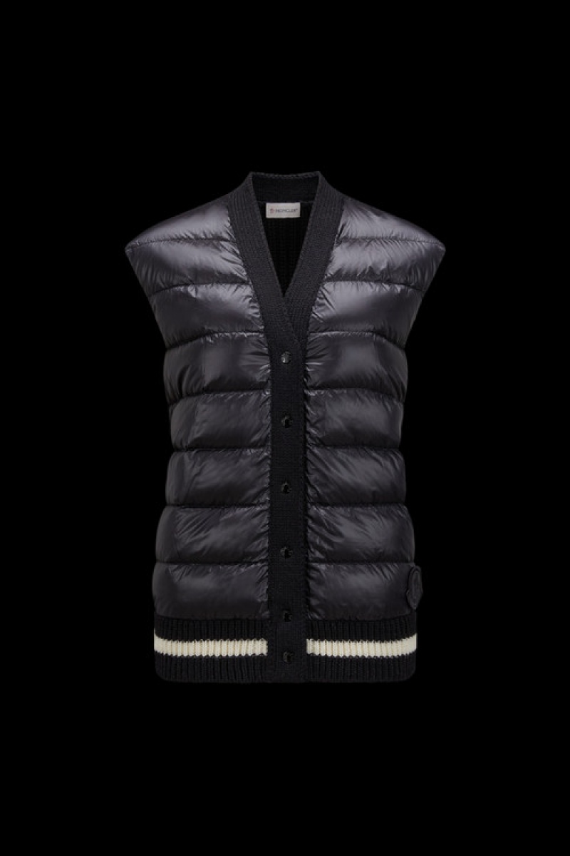 Chaleco de Plumas Moncler Acolchado Lana Mujer Negros | TIGK-04268