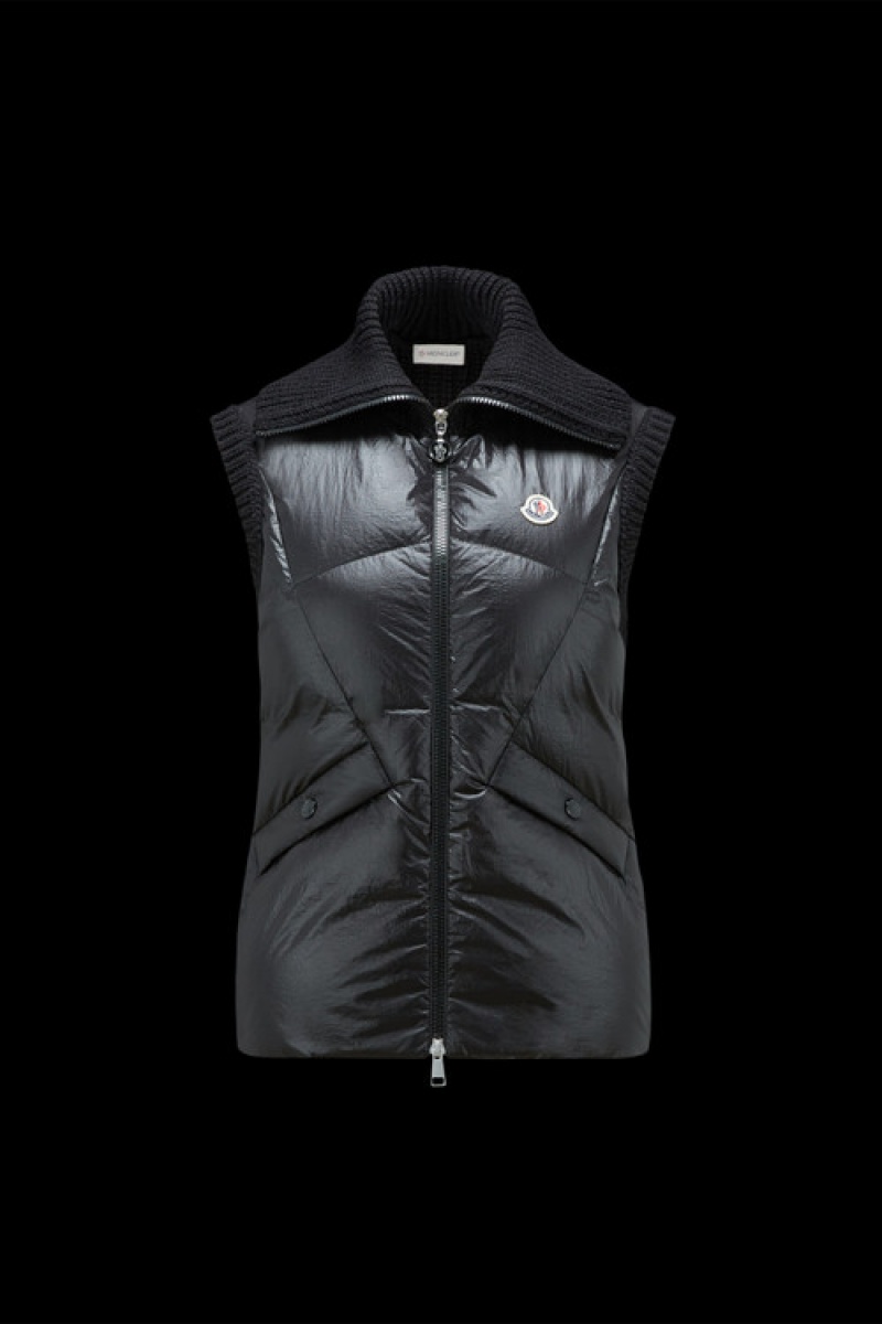 Chaleco de Plumas Moncler Acolchado Lana Mujer Negros | NUOC-72519