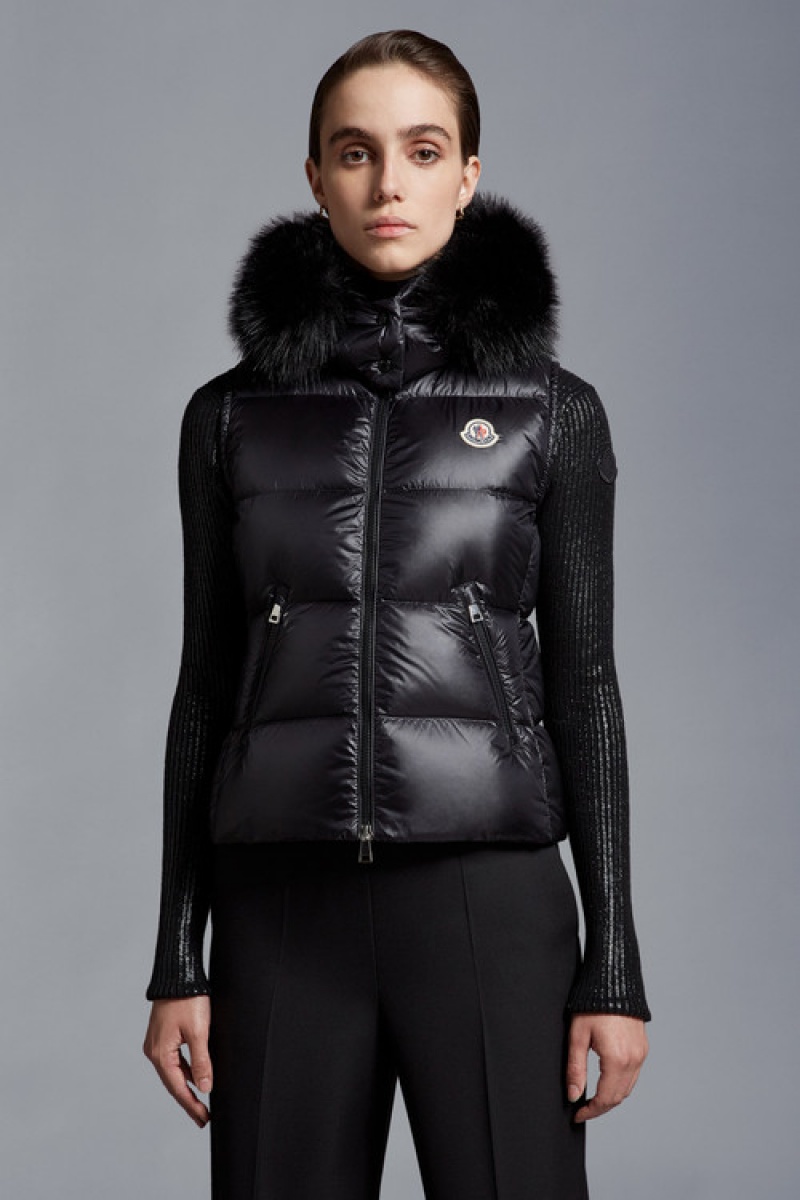 Chaleco de Plumas Moncler Gallinule Mujer Negros | BRJY-40381