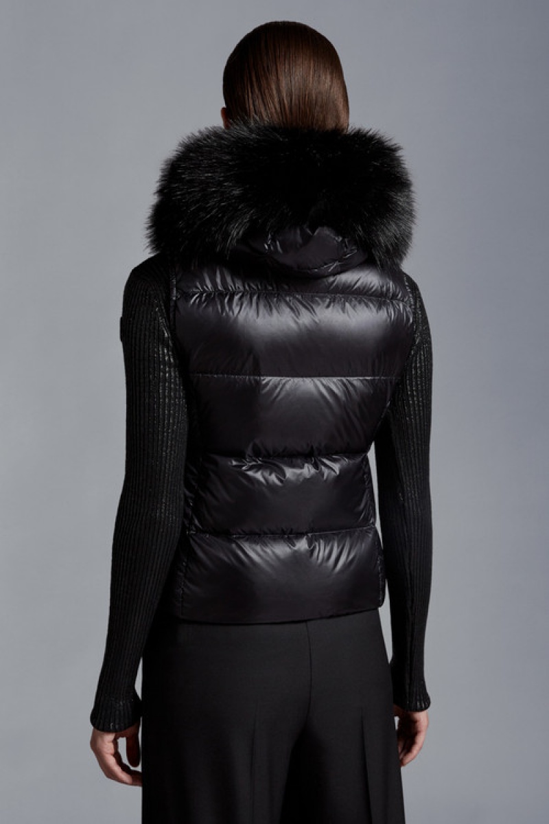 Chaleco de Plumas Moncler Gallinule Mujer Negros | BRJY-40381