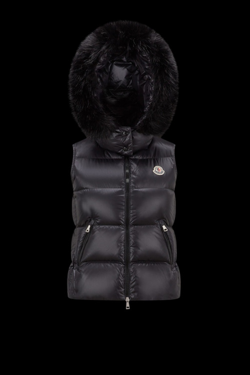 Chaleco de Plumas Moncler Gallinule Mujer Negros | BRJY-40381