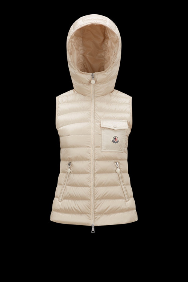 Chaleco de Plumas Moncler Glygos Mujer Beige Claro | LYSR-48127