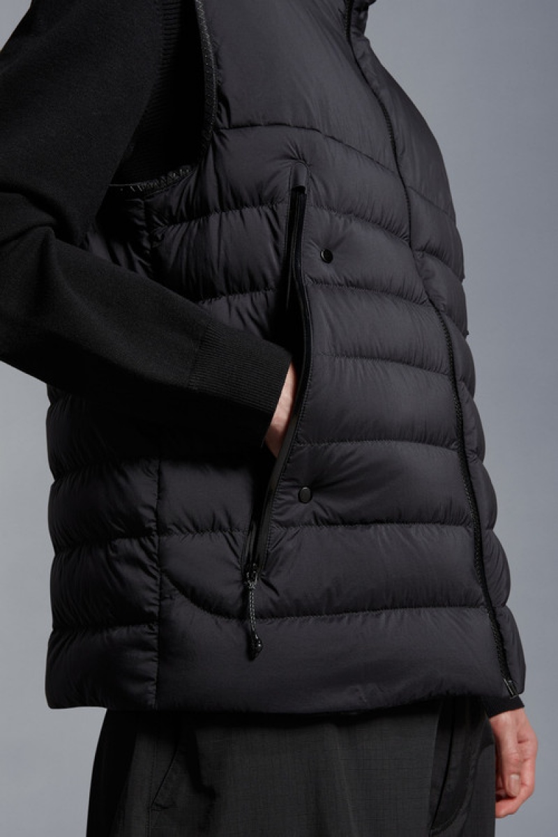 Chaleco de Plumas Moncler Koror Ligeros Hombre Negros | BJLQ-65401