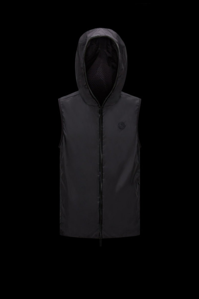 Chaleco de Plumas Moncler Pakito Encapuchado Hombre Negros | BKRU-59623