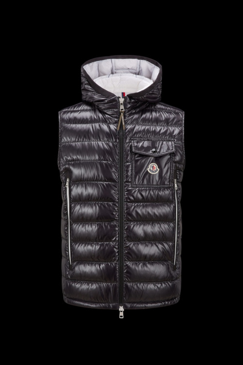 Chaleco de Plumas Moncler Ragot Hombre Negros | UKFH-10943