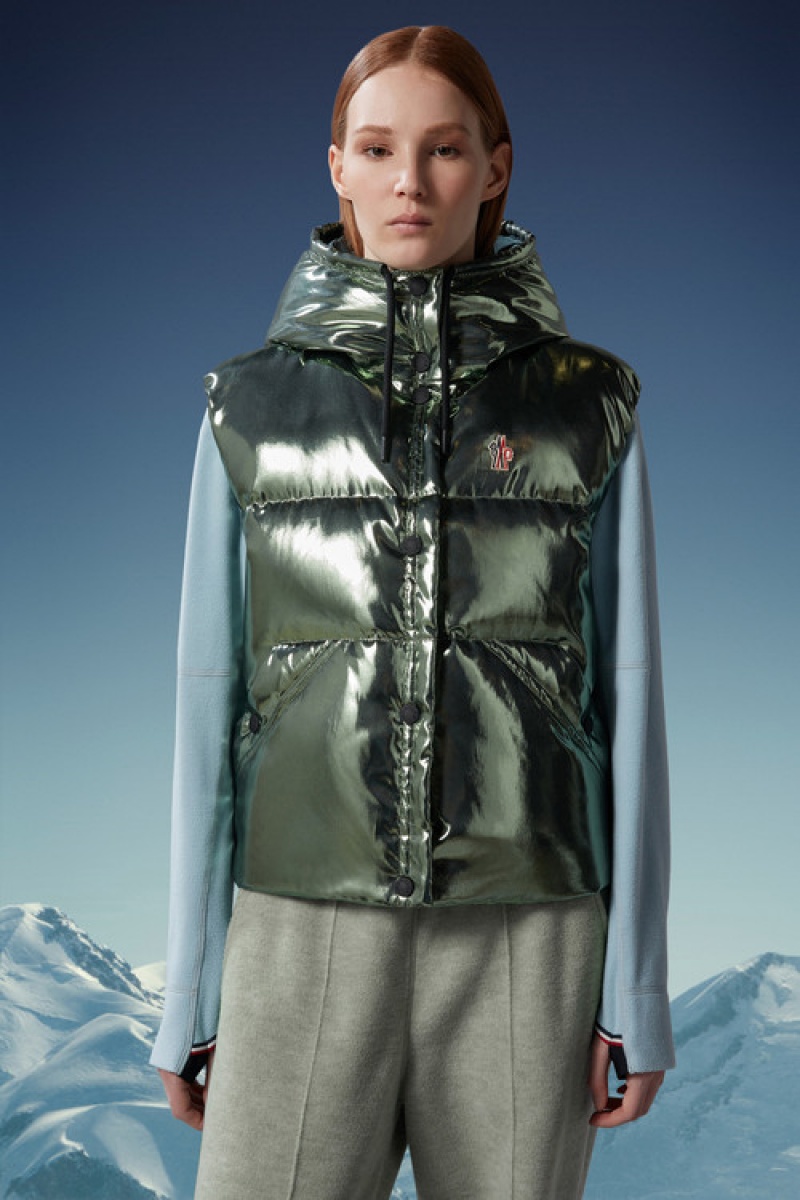 Chaleco de Plumas Moncler Ramees Mujer Verdes Oscuro | JEBI-24680