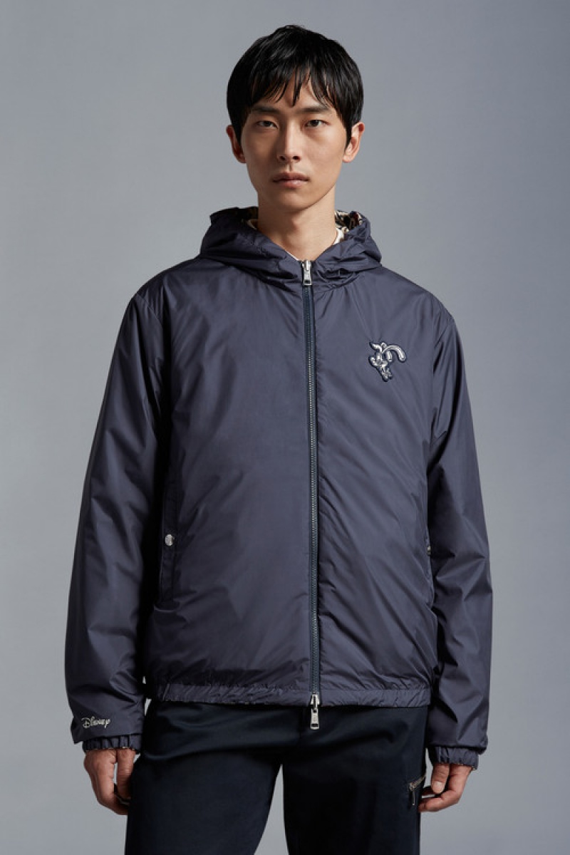 Cortavientos Moncler Leisse Reversible Encapuchado Hombre Azul Marino Blancos Rojos | XQGU-41308