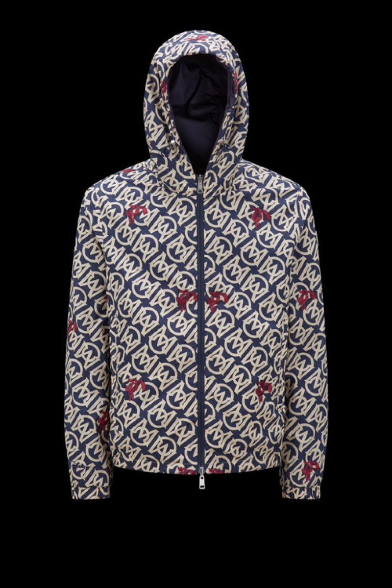 Cortavientos Moncler Leisse Reversible Encapuchado Hombre Azul Marino Blancos Rojos | XQGU-41308