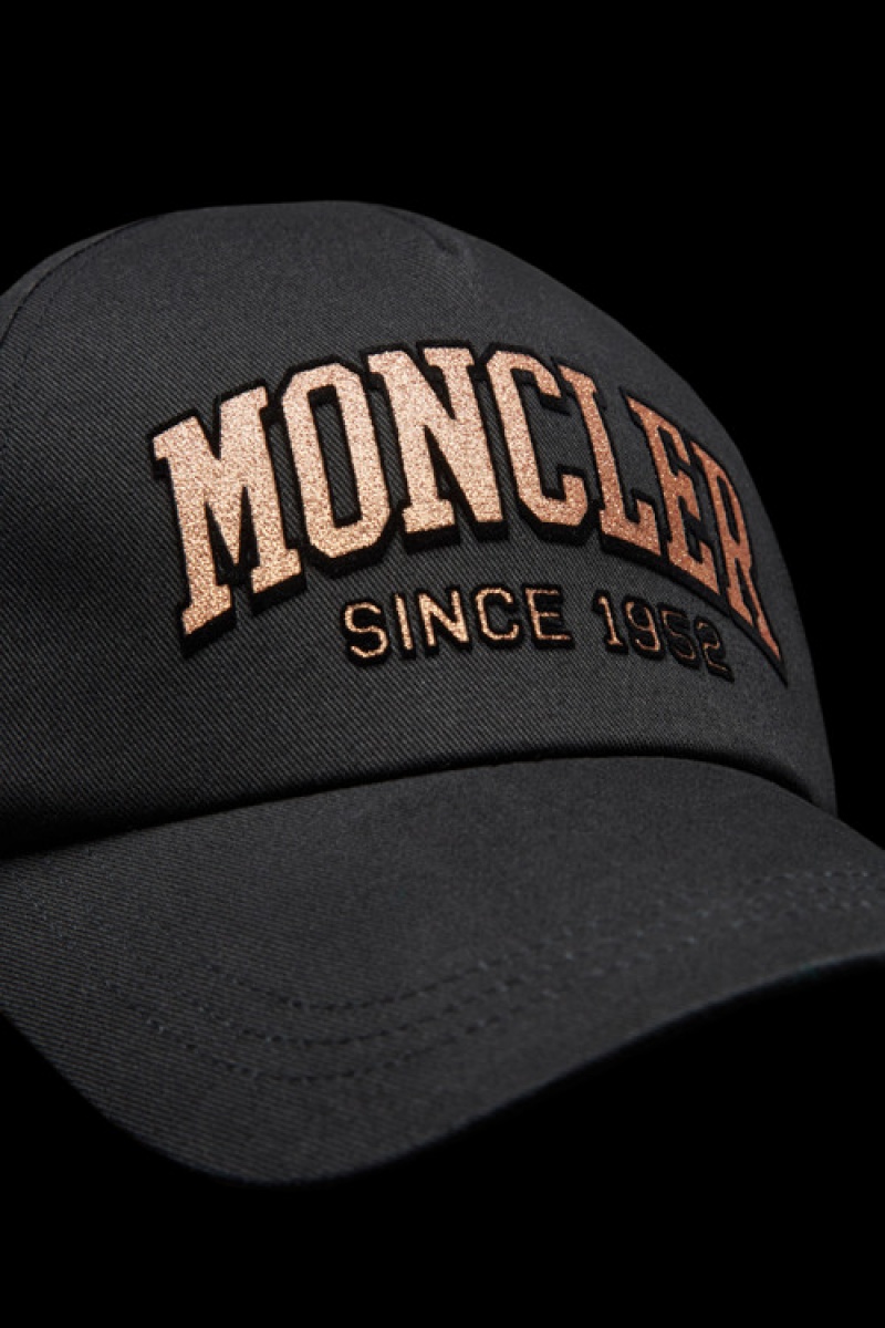 Gorras Moncler Logo Baseball Hombre Negros | DPMN-26359