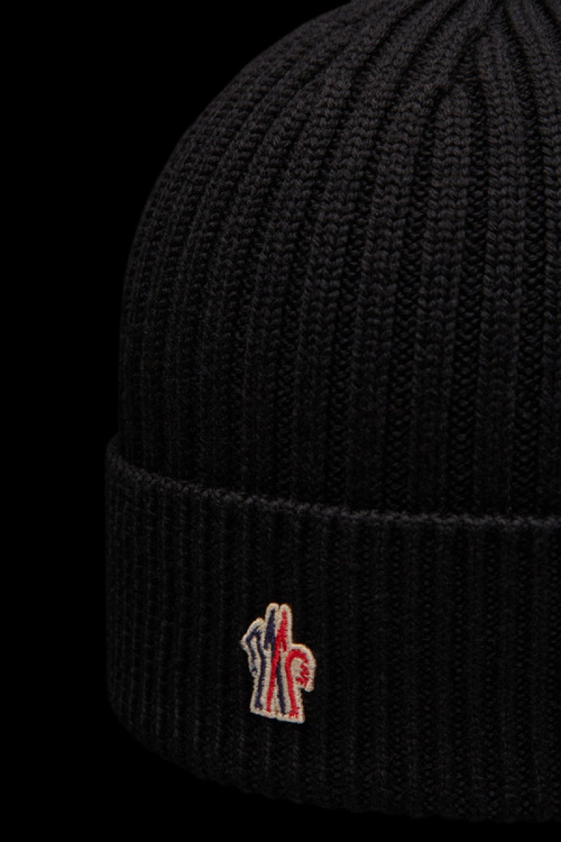 Gorro Moncler Acanalado Knit Lana Hombre Negros | JBAT-12456