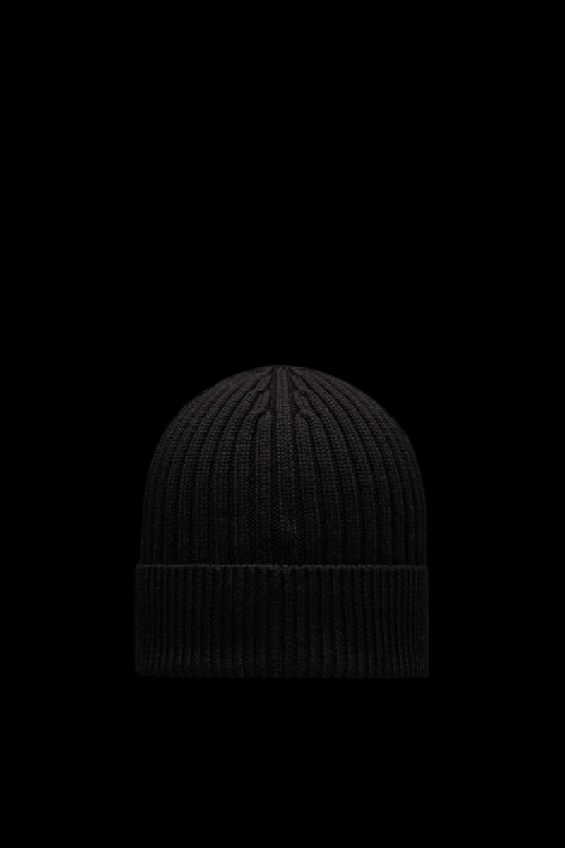 Gorro Moncler Acanalado Knit Lana Hombre Negros | JBAT-12456