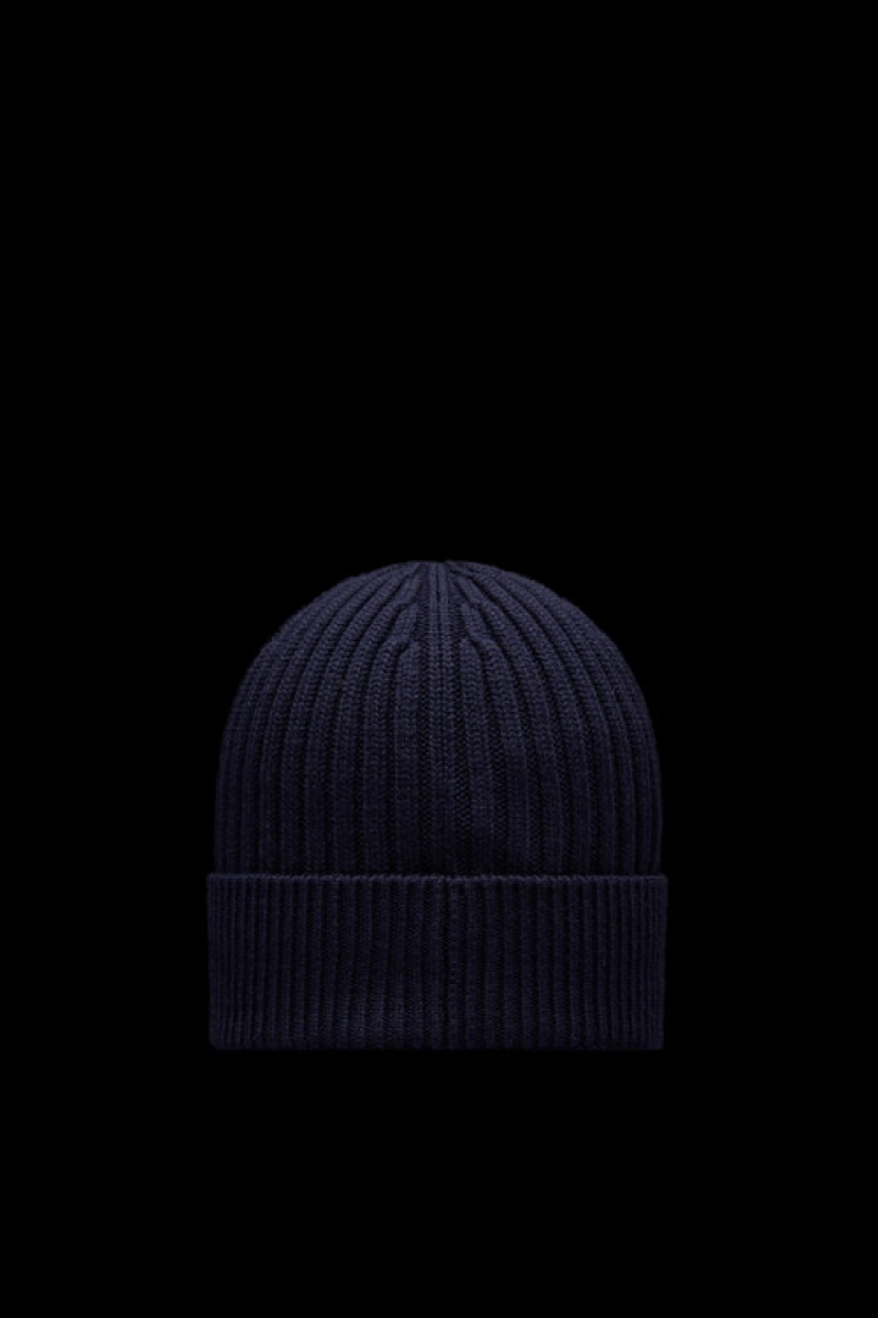 Gorro Moncler Acanalado Knit Lana Hombre Azules | CYWZ-69031