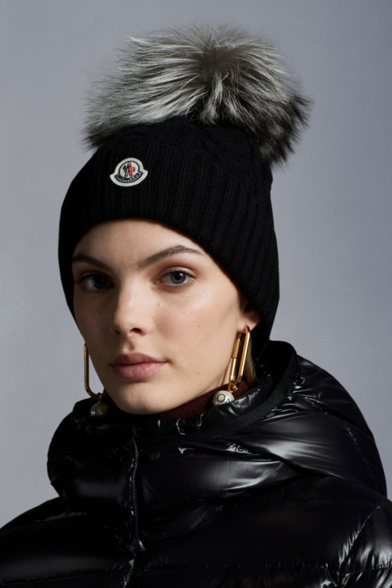 Gorro Moncler Beanie With Pom Pom Mujer Negros | CPVL-76258