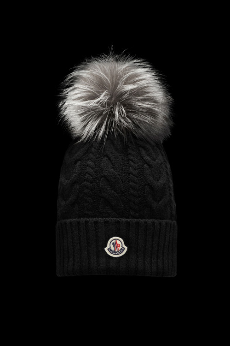 Gorro Moncler Beanie With Pom Pom Mujer Negros | CPVL-76258