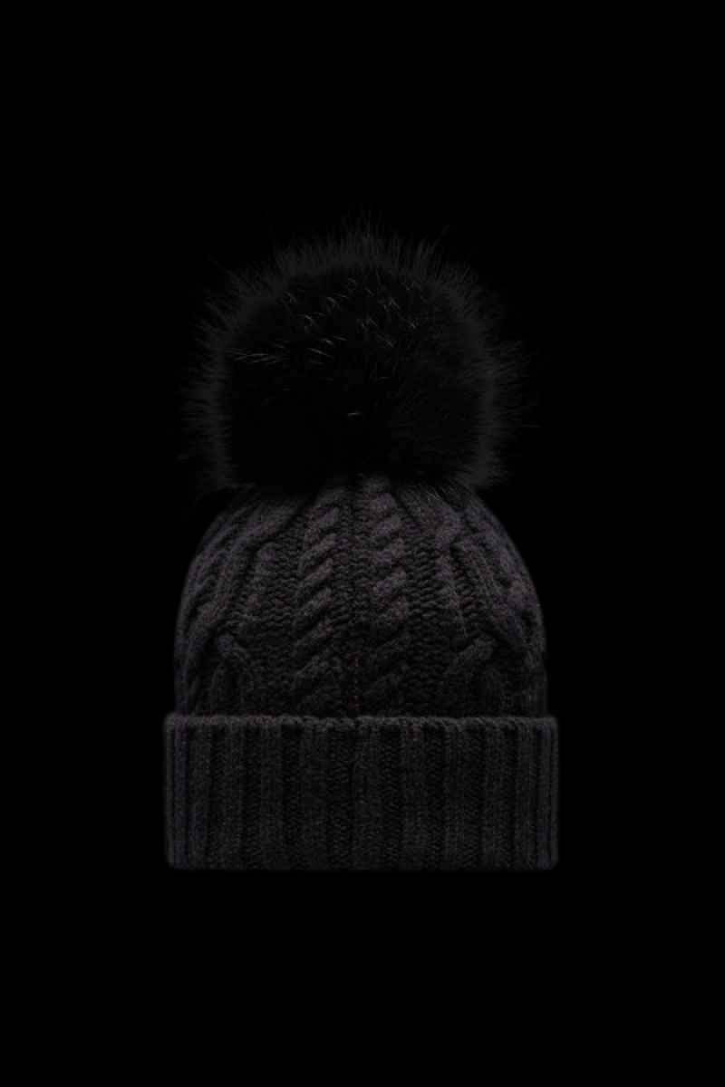 Gorro Moncler Beanie With Pom Pom Mujer Negros | PKGN-29473