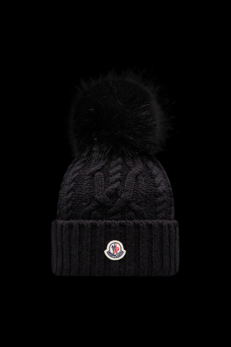 Gorro Moncler Beanie With Pom Pom Mujer Negros | PKGN-29473