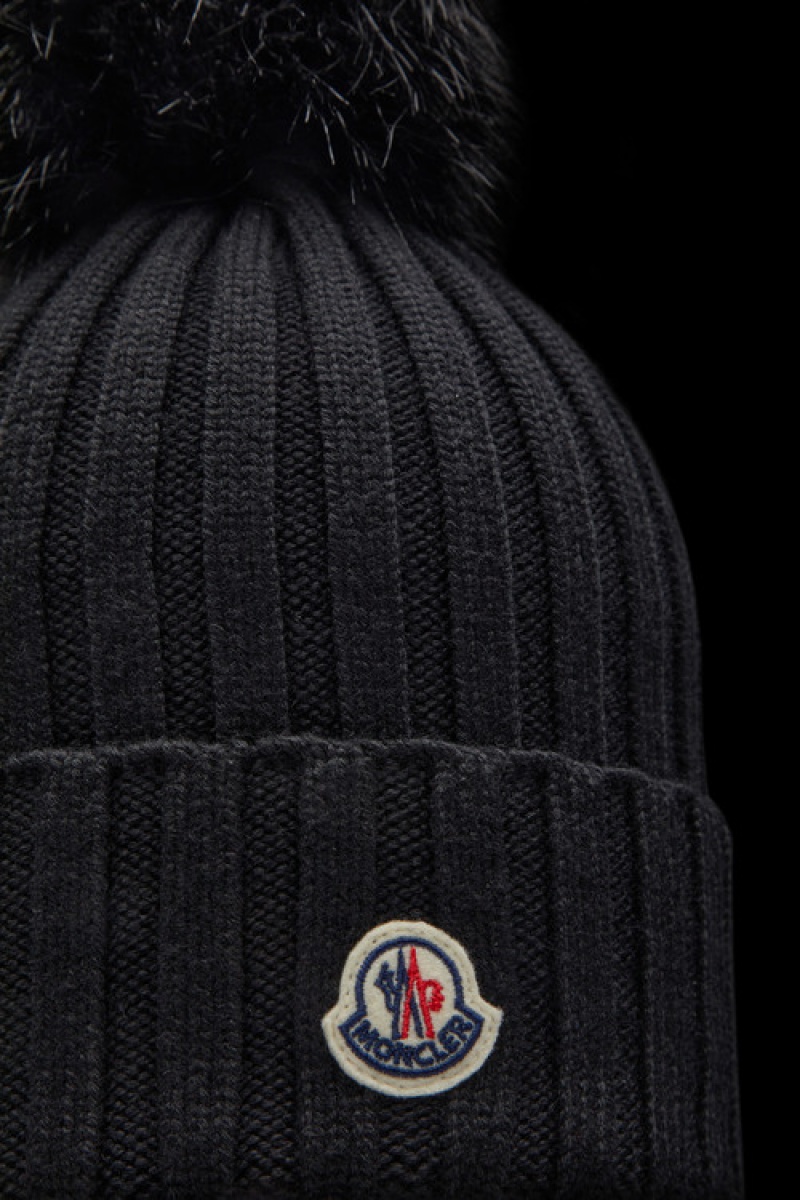 Gorro Moncler Beanie With Pom Pom Mujer Negros | ARES-70615