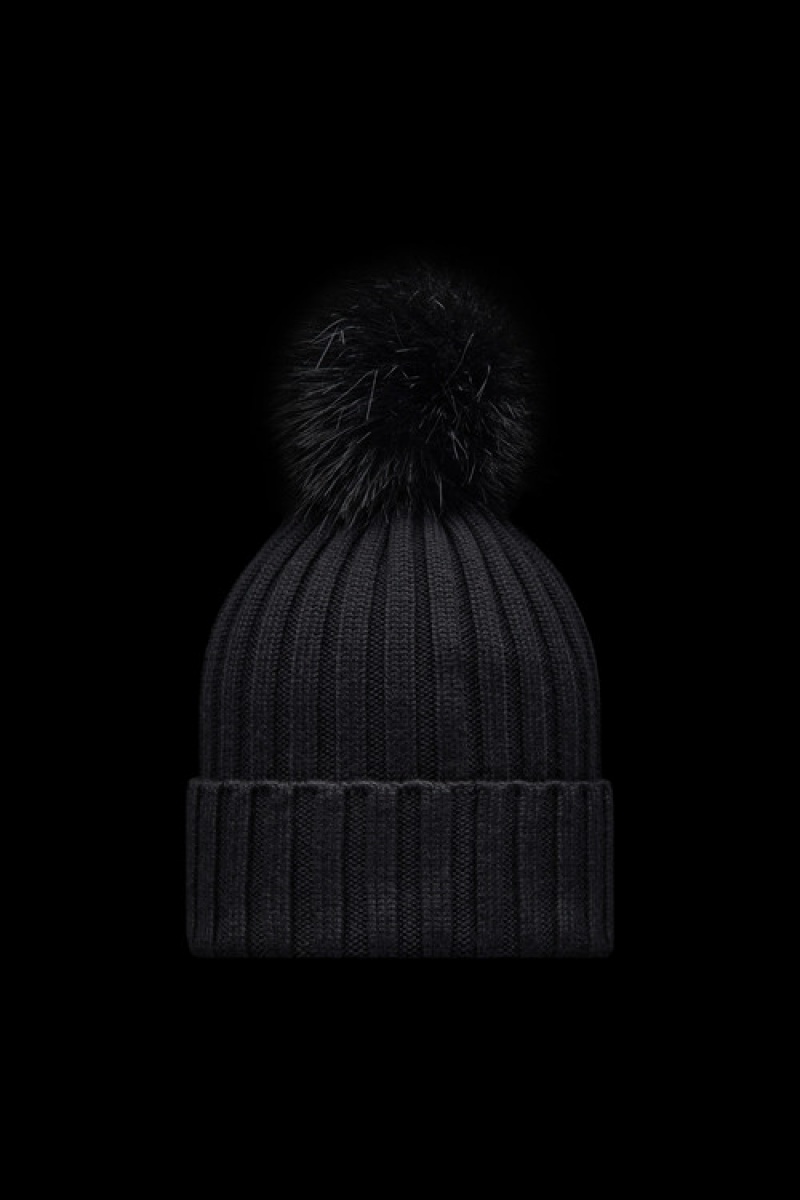 Gorro Moncler Beanie With Pom Pom Mujer Negros | ARES-70615