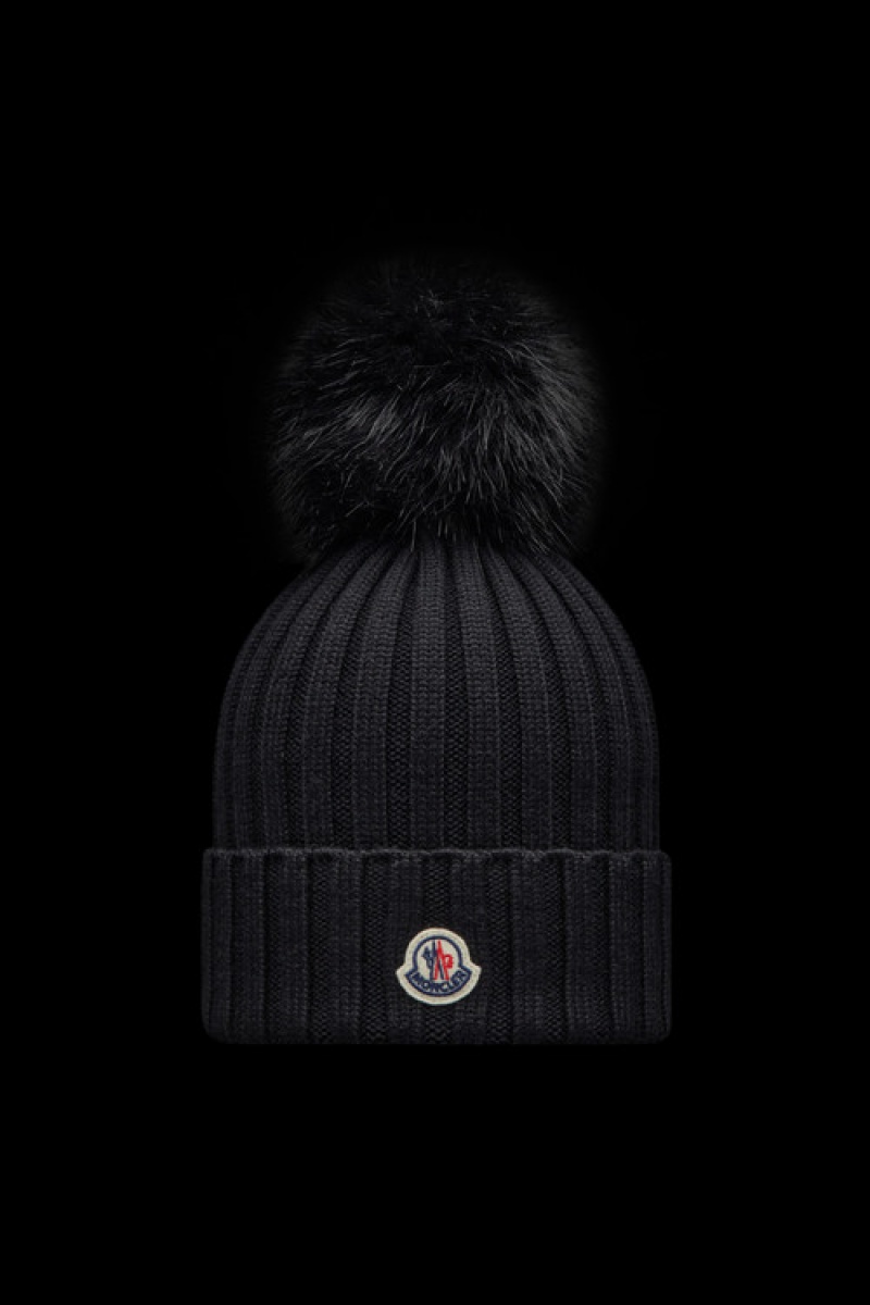 Gorro Moncler Beanie With Pom Pom Mujer Negros | ARES-70615