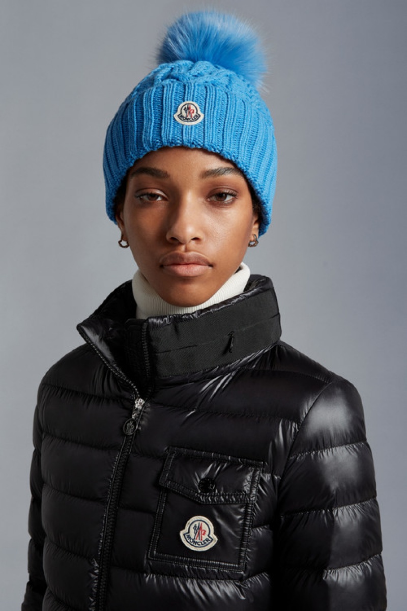 Gorro Moncler Beanie With Pom Pom Mujer Azules Claro | SZRF-52308