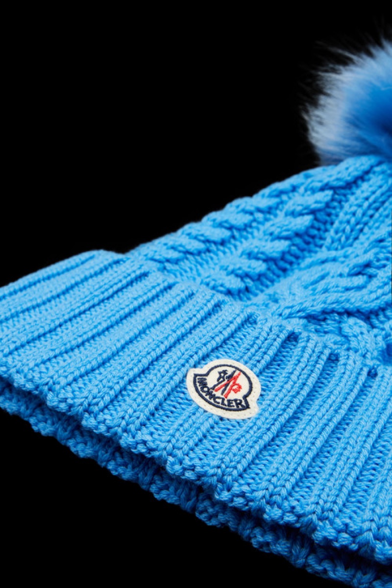 Gorro Moncler Beanie With Pom Pom Mujer Azules Claro | SZRF-52308