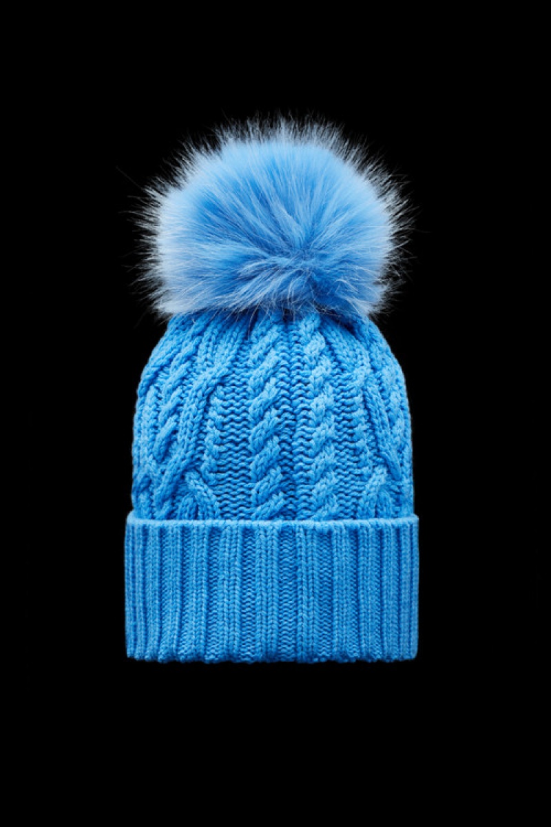 Gorro Moncler Beanie With Pom Pom Mujer Azules Claro | SZRF-52308