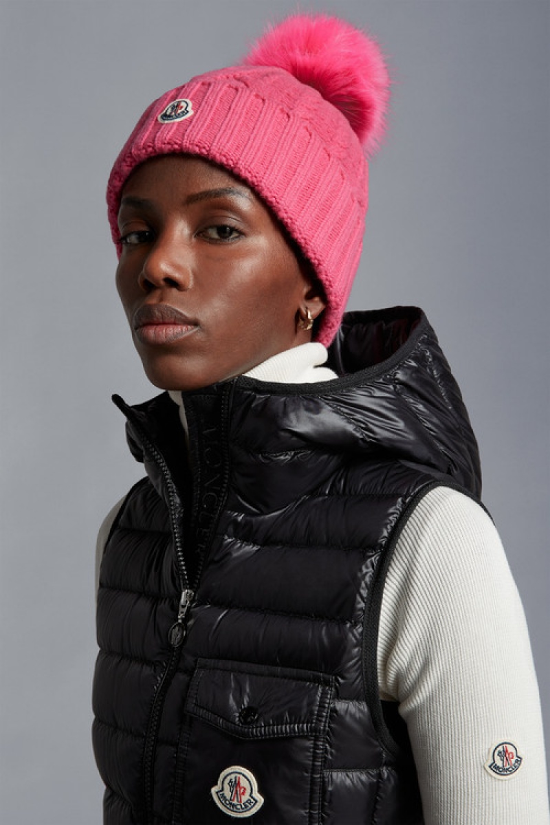 Gorro Moncler Beanie With Pom Pom Mujer Rosas Claro | PIEB-76104