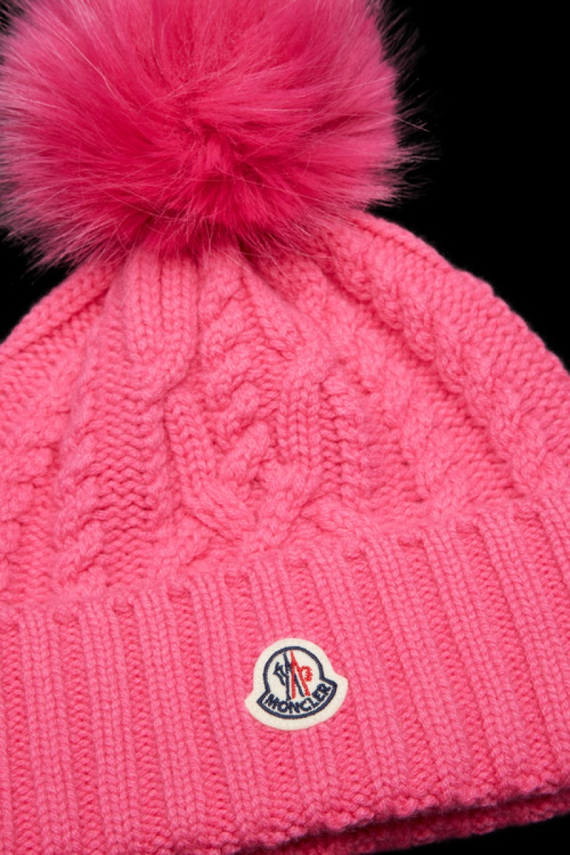 Gorro Moncler Beanie With Pom Pom Mujer Rosas Claro | PIEB-76104