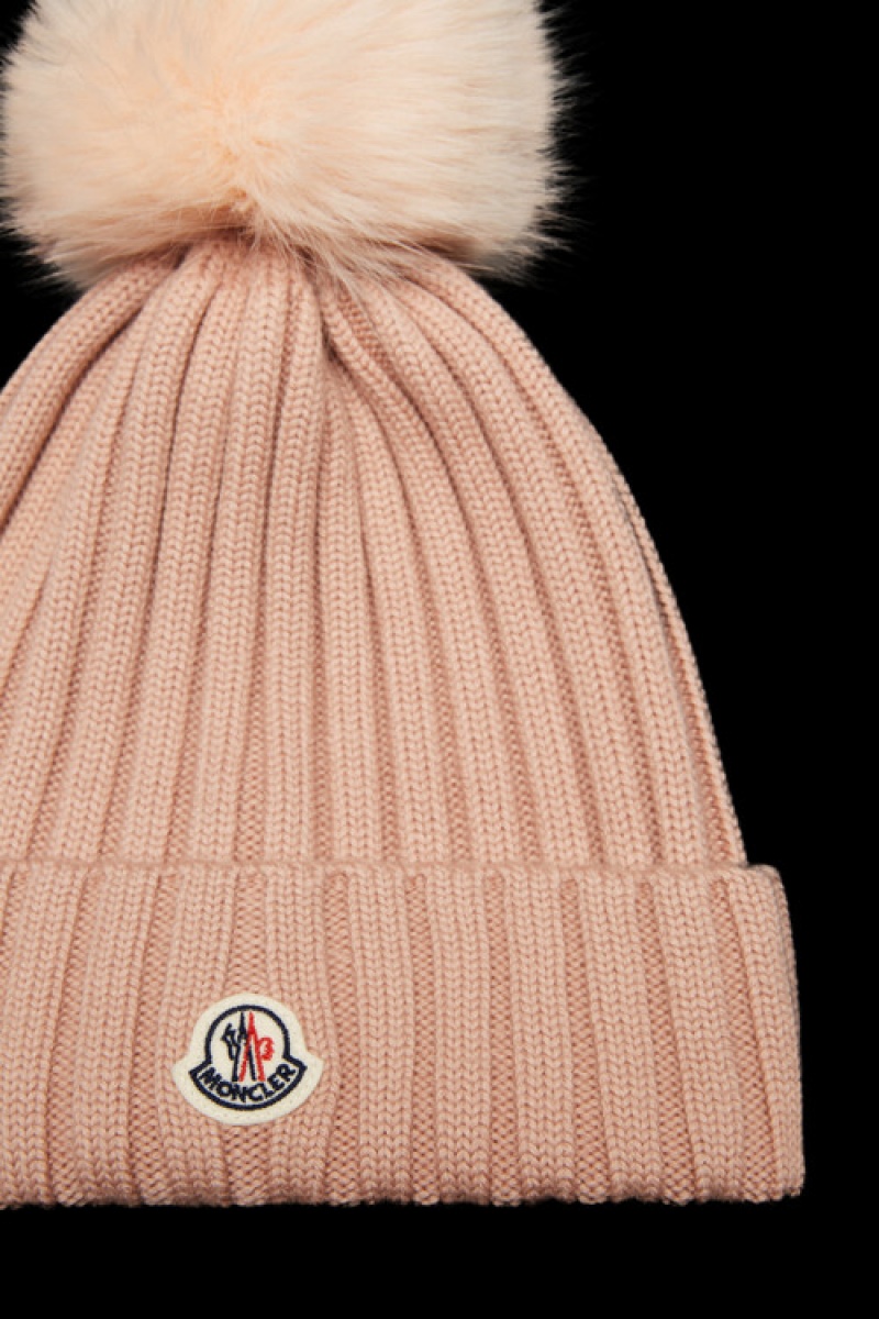 Gorro Moncler Beanie With Pom Pom Mujer Rosas Claro | SZER-67209