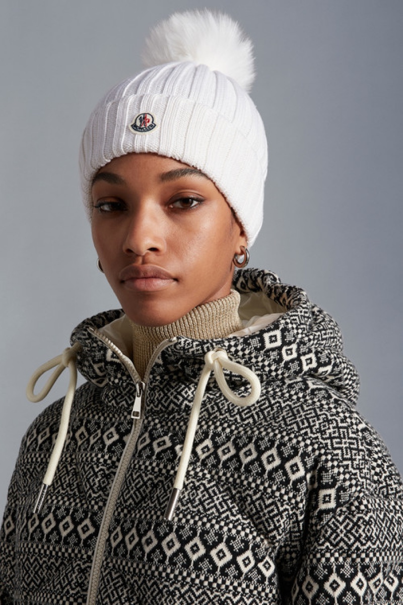 Gorro Moncler Beanie With Pom Pom Mujer Blancos | SBUG-68501