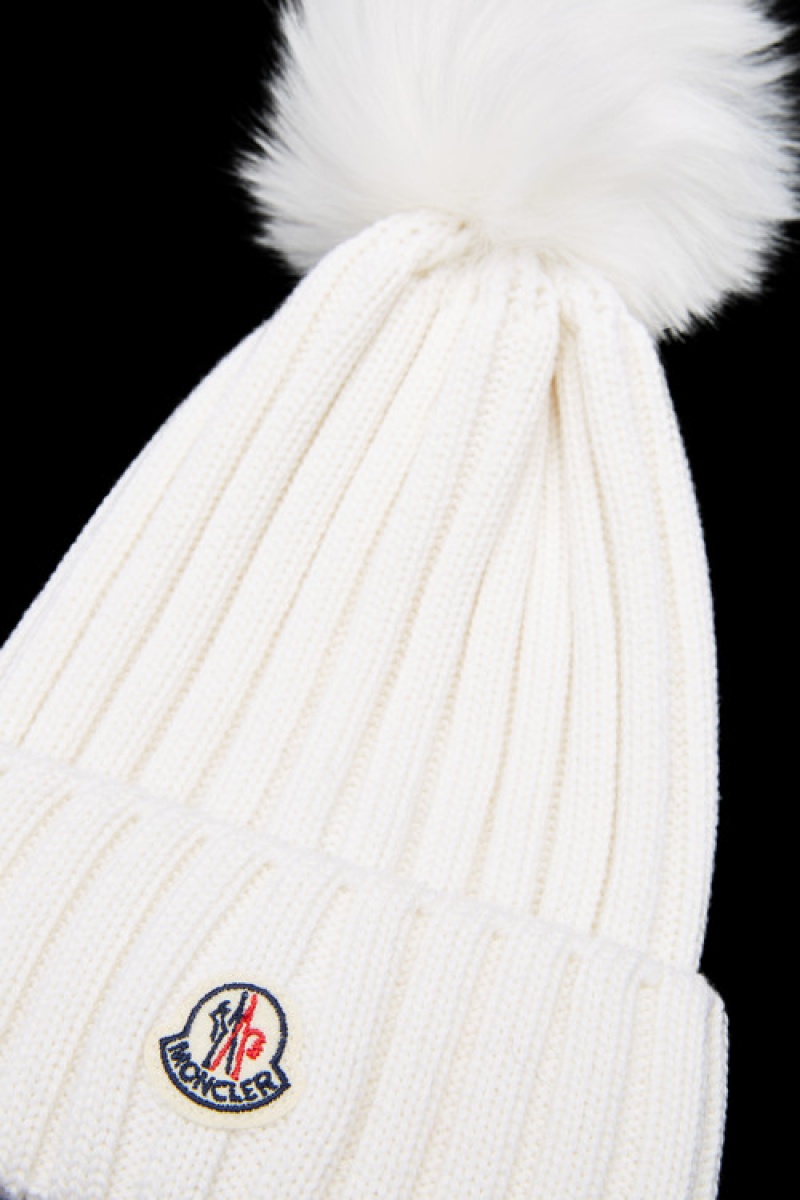 Gorro Moncler Beanie With Pom Pom Mujer Blancos | SBUG-68501