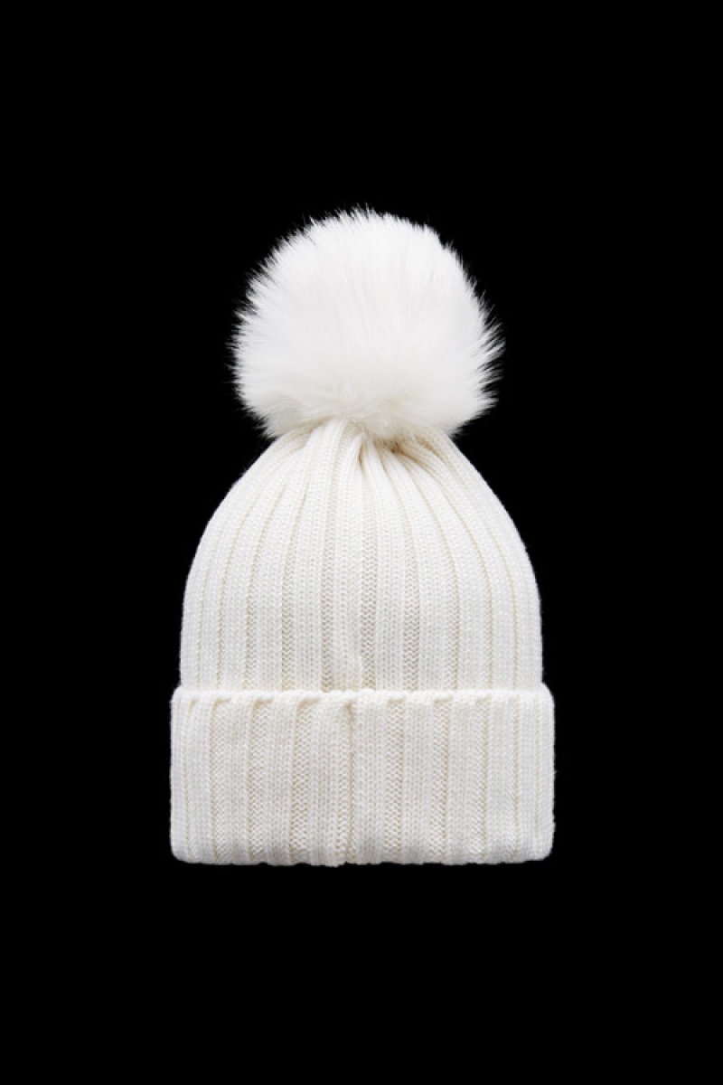 Gorro Moncler Beanie With Pom Pom Mujer Blancos | SBUG-68501