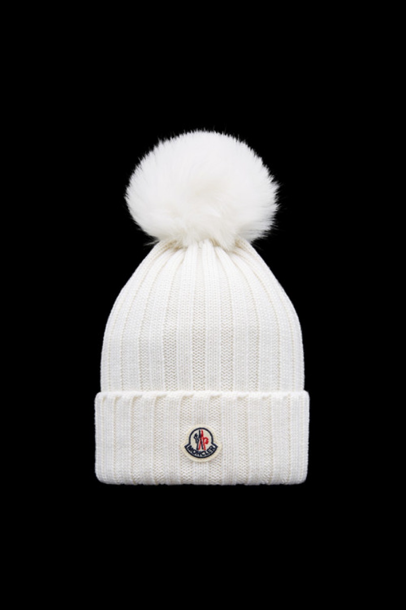 Gorro Moncler Beanie With Pom Pom Mujer Blancos | SBUG-68501