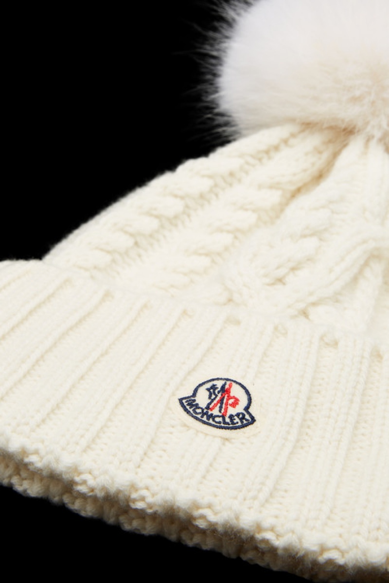 Gorro Moncler Beanie With Pom Pom Mujer Blancos | OJSU-16390