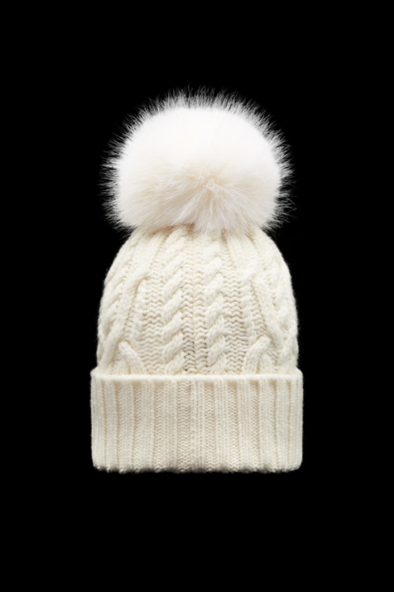 Gorro Moncler Beanie With Pom Pom Mujer Blancos | OJSU-16390