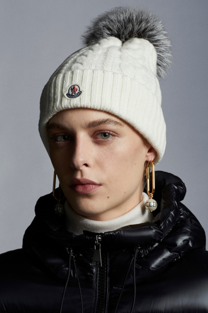 Gorro Moncler Beanie With Pom Pom Mujer Blancos | GUIM-51649