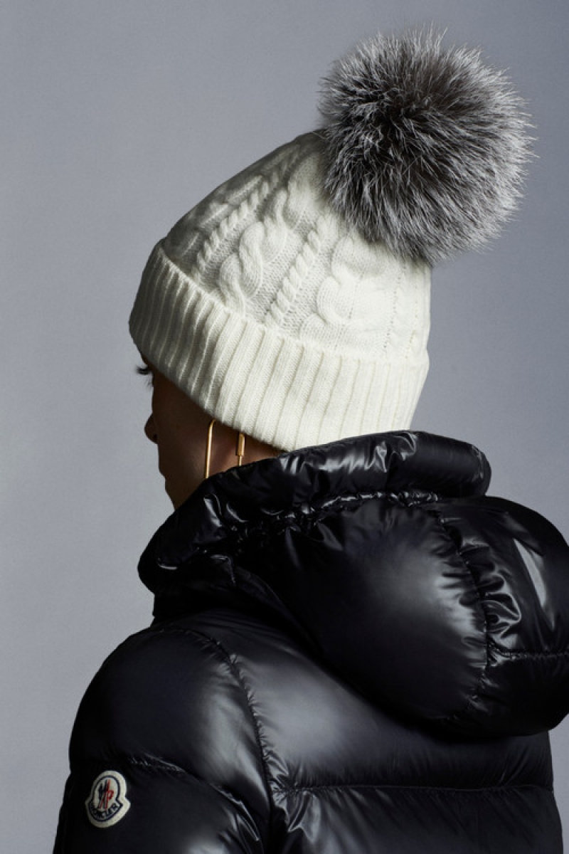 Gorro Moncler Beanie With Pom Pom Mujer Blancos | GUIM-51649