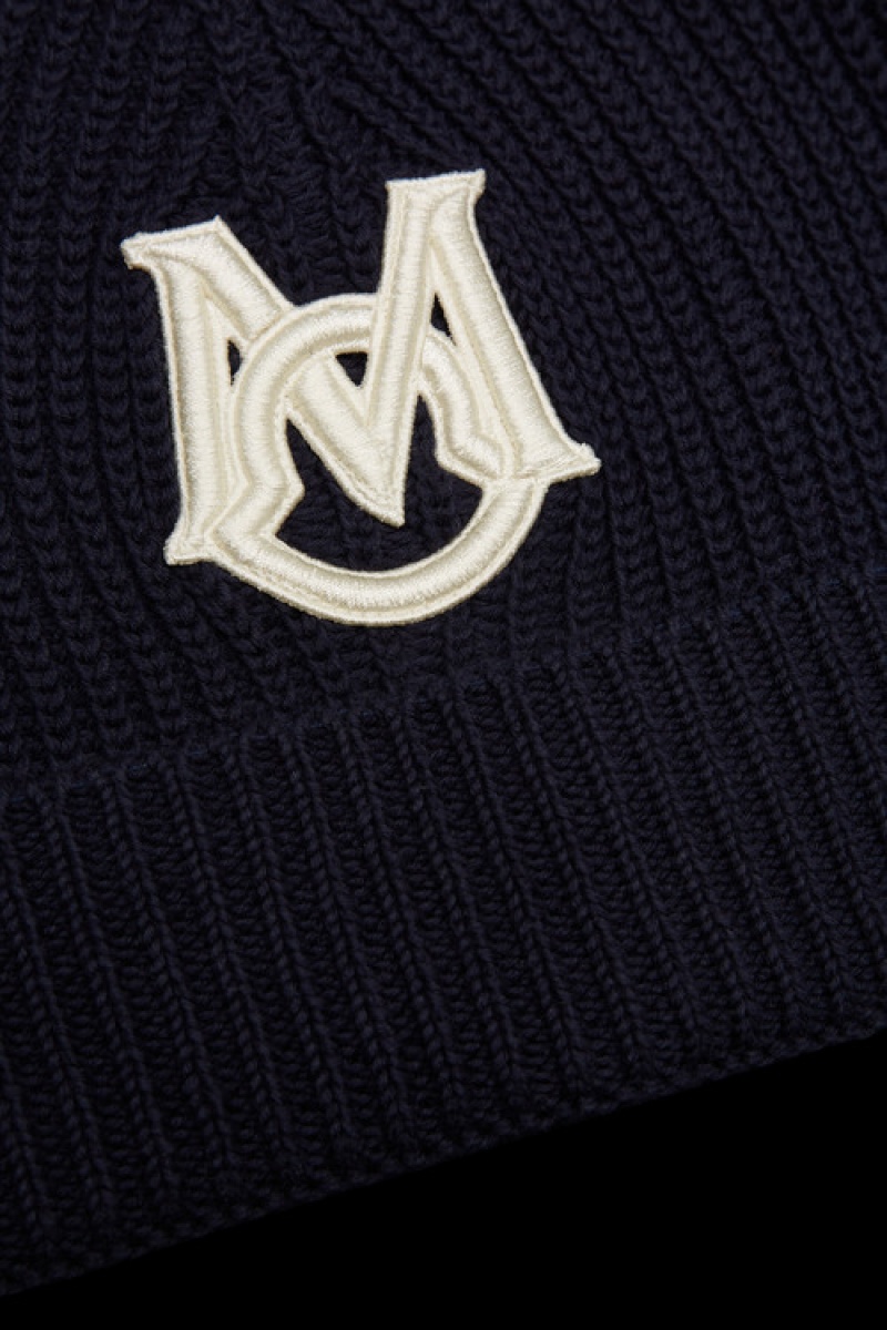 Gorro Moncler Embroidered Monogram Hombre Azul Marino Azules | ZXPA-15430