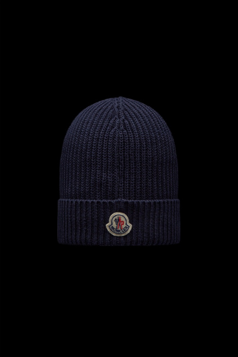 Gorro Moncler Embroidered Monogram Hombre Azul Marino Azules | ZXPA-15430