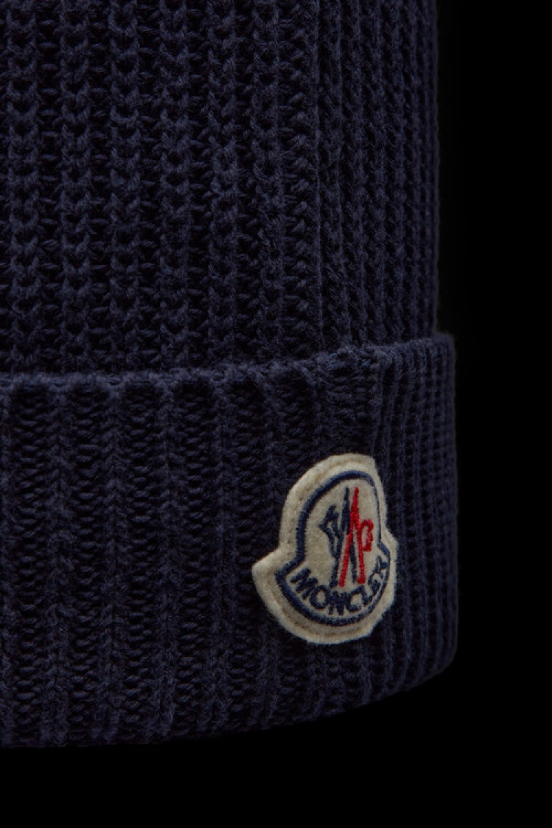 Gorro Moncler Embroidered Monogram Hombre Azul Marino Azules | ZXPA-15430