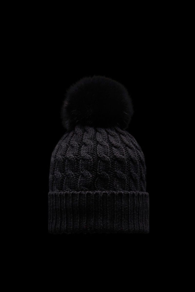 Gorro Moncler Lana Beanie With Pom Pom Mujer Negros | ZLYF-09564