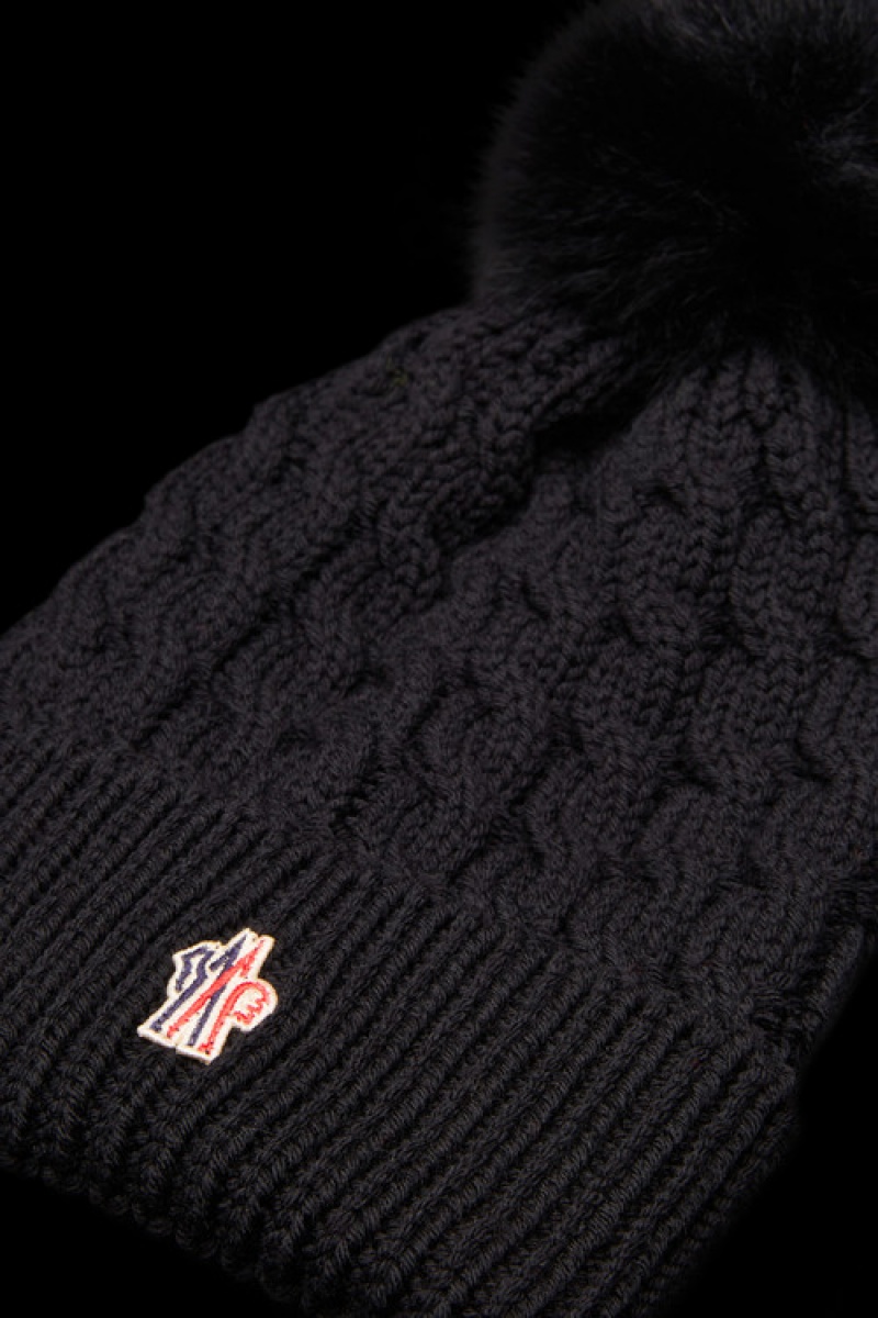 Gorro Moncler Lana Beanie With Pom Pom Mujer Negros | ZLYF-09564