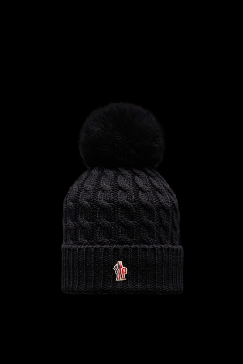 Gorro Moncler Lana Beanie With Pom Pom Mujer Negros | ZLYF-09564