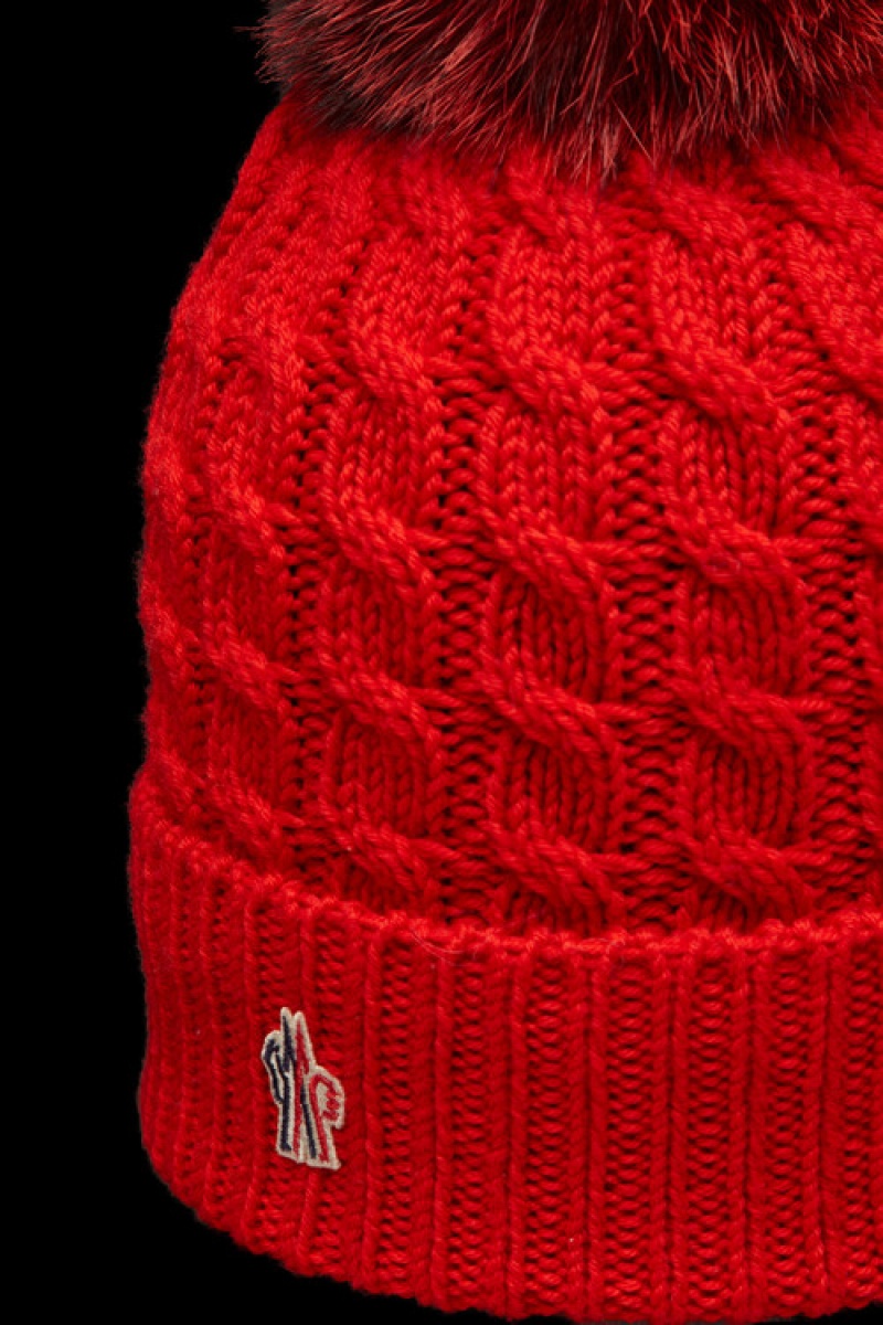 Gorro Moncler Lana Beanie With Pom Pom Mujer Rojos | PXYD-26953