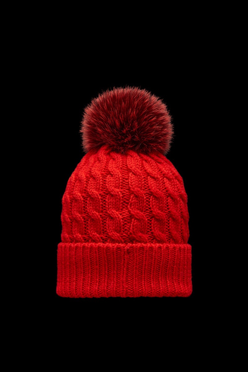 Gorro Moncler Lana Beanie With Pom Pom Mujer Rojos | PXYD-26953