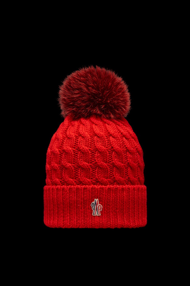 Gorro Moncler Lana Beanie With Pom Pom Mujer Rojos | PXYD-26953