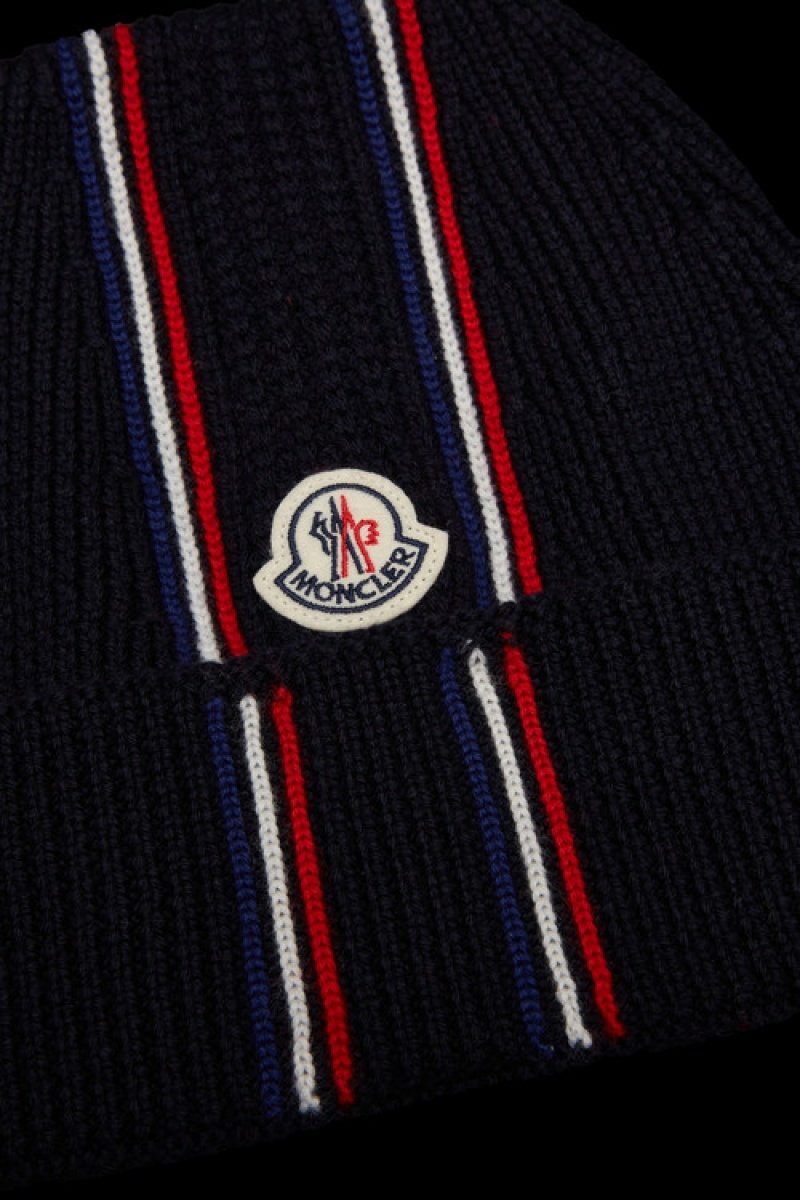 Gorro Moncler Tricolor Lana Hombre Azul Marino Azules | BYUK-84759