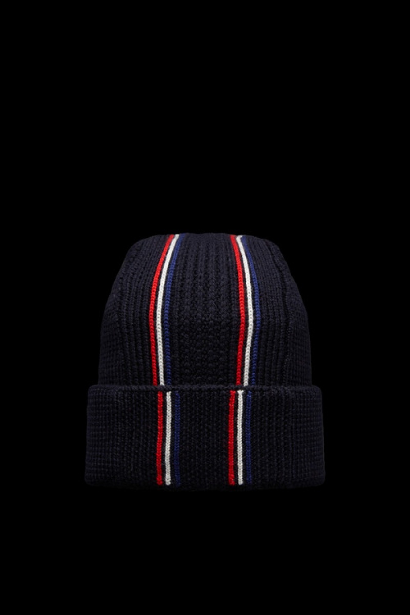 Gorro Moncler Tricolor Lana Hombre Azul Marino Azules | BYUK-84759