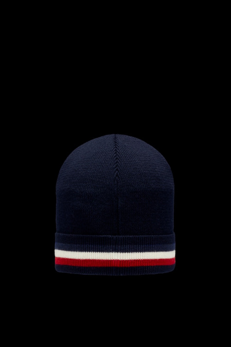 Gorro Moncler Tricolor Lana Hombre Azul Marino Azules | ECMT-91247