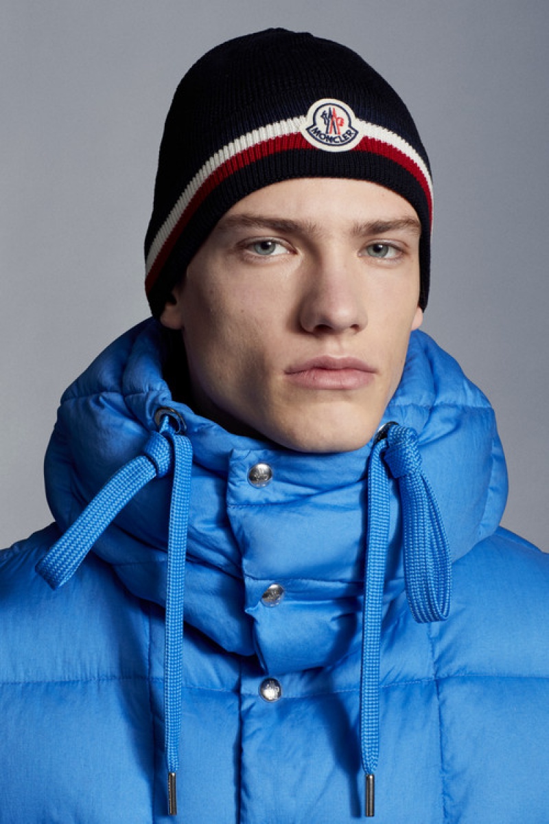 Gorro Moncler Tricolor Lana Hombre Azul Marino Azules | ECMT-91247